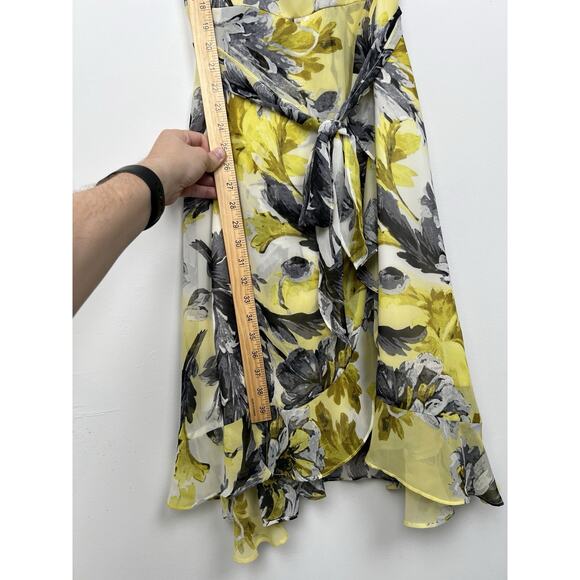 Julian Taylor Size 14 Floral Dress Sleeveless Belted Yellow Black White - Picture 6 of 8